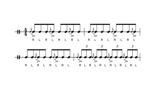 Flam Accent drum rudiment notation